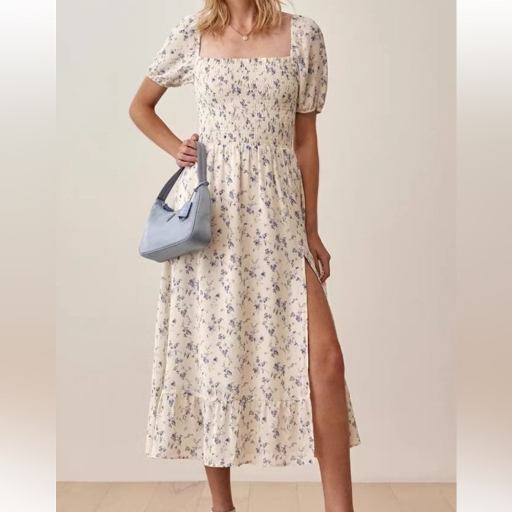 Reformation Blue Floral Midi Dress